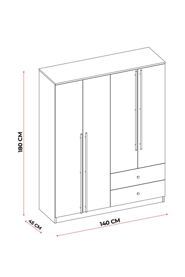 NELL 4 KAPAKLI DOLAP (140CM) (BEYAZ)