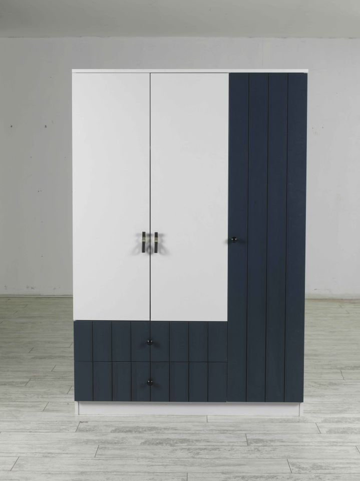 YOKO 3 KAPAKLI DOLAP (120CM) (BEYAZ-MAVI)