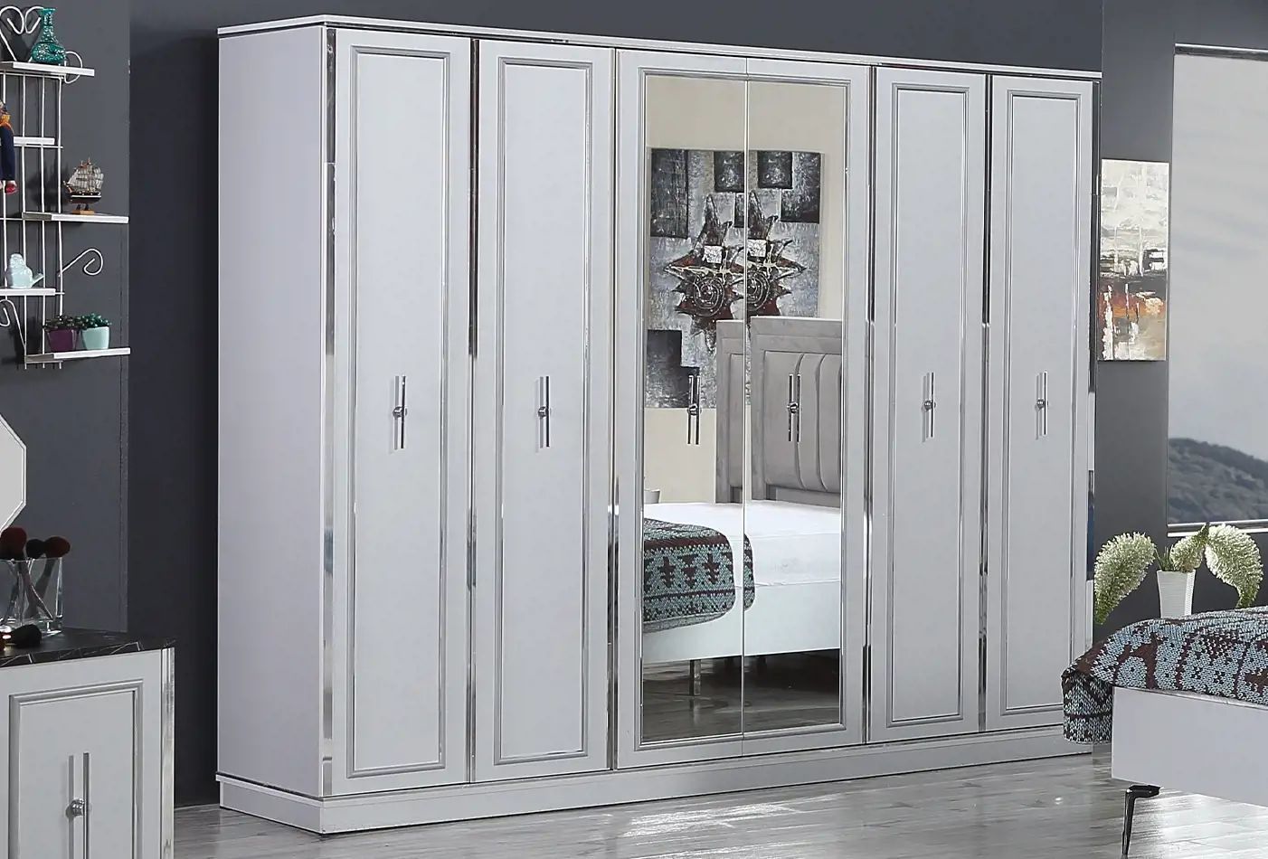 ORLANDO 6 KAPAKLI DOLAP (METALIK KROM - LOTUS)